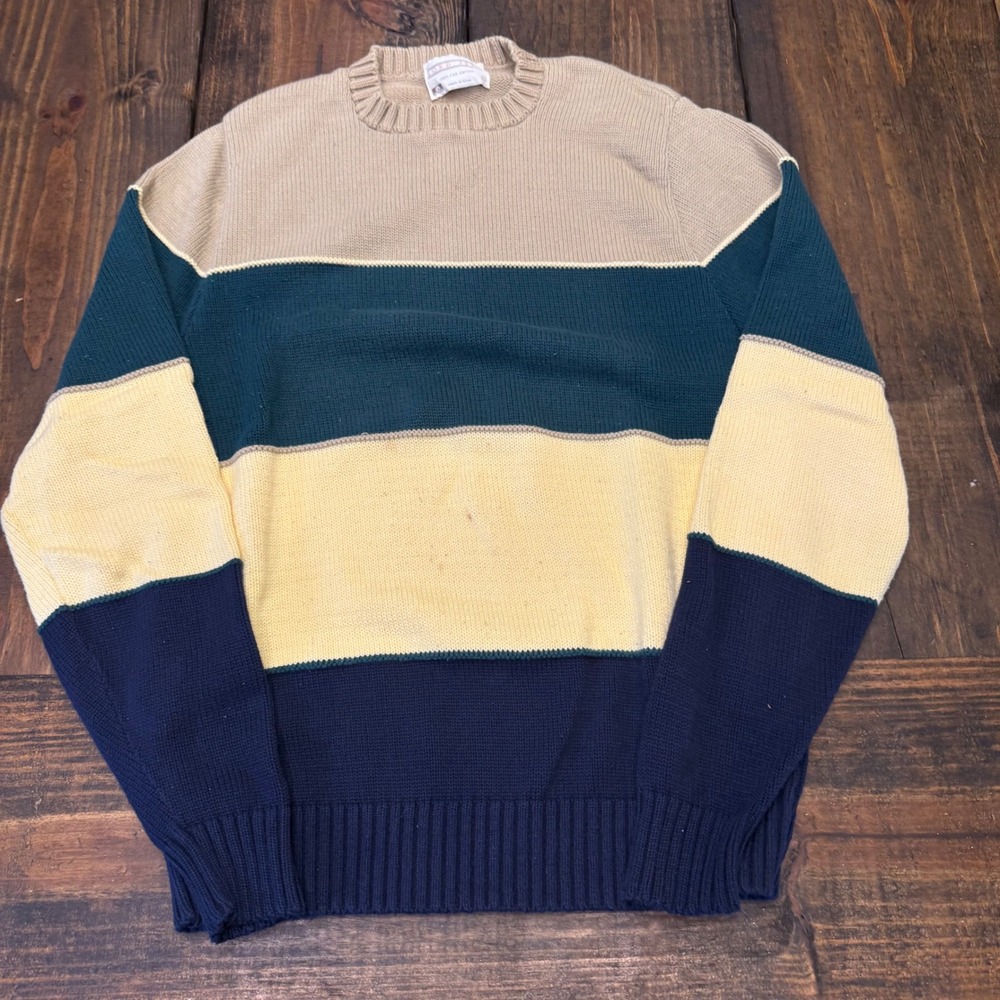 Lord Jeff Vintage Mens Large Colorblock Cotton Crewneck Sweater Made in USA 90s